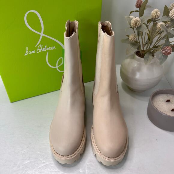 Sam Edelman Genia Leather Chunky Wedge Chelsea Boot Ivory Women's US 6.5M NWB - Picture 5 of 12